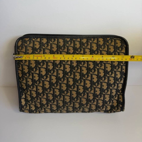 Vintage Christian Dior Large Clutch Bag in Navy Blue Trotter Jacquard Canvas - Picture 2 of 12